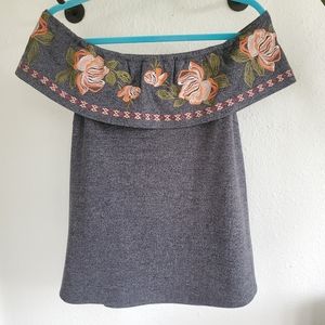 THML Floral Embroidered Off The Shoulder Top